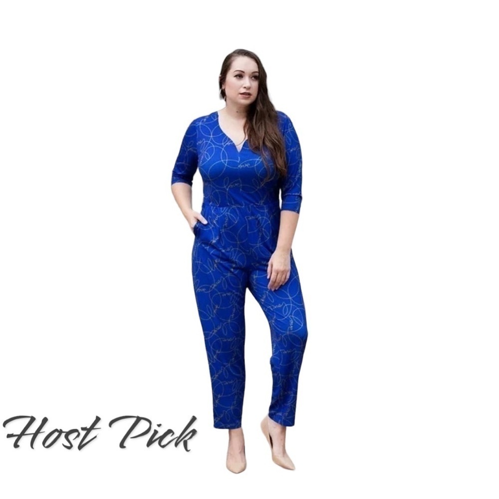 Shavonne Dorsey Women's V-Neck 3/4 Sleeve Stretch Love Jumpsuit Size 2X Blue NWT